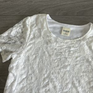 Bedford Fair Womens‎ White Floral Lace Short Sleeve Lined Blouse Top Size Medium